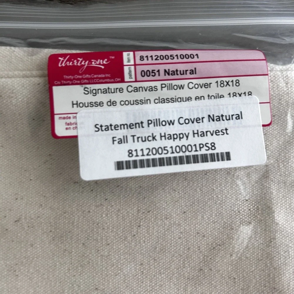 Thirty-One Pillow Cover 18x18‎ Fall Truck Happy Harvest Statement Decor New